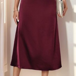 Satin Midi Skirt in Burgundy